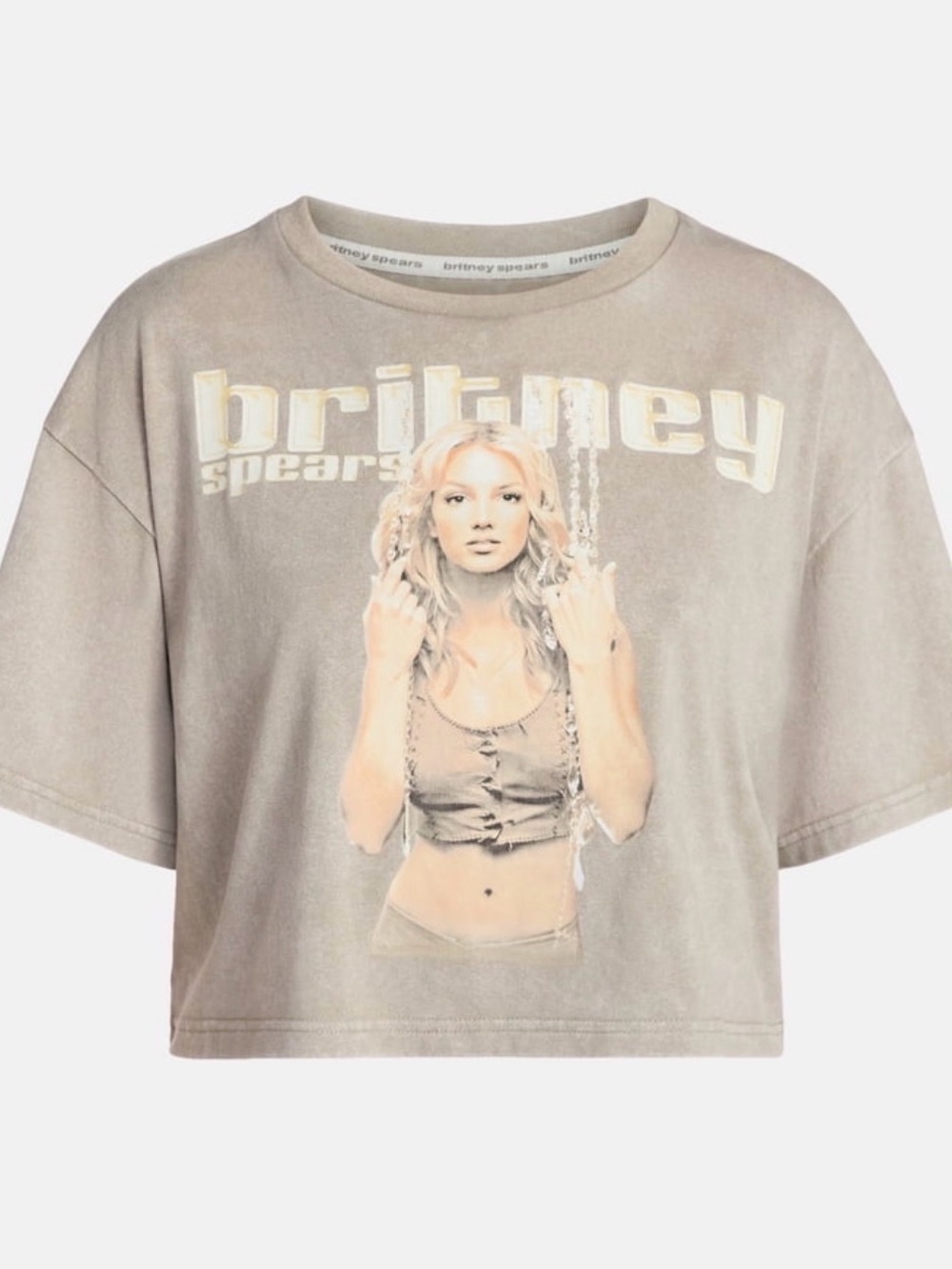 Britney Spears Cropped Graphic Tee in Faded Taupe